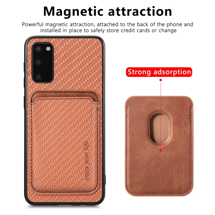 For Samsung Galaxy S20 Carbon Fiber Leather Card Magsafe Magnetic Phone Case(Brown) - Galaxy Phone Cases by PMC Jewellery | Online Shopping South Africa | PMC Jewellery