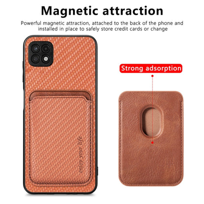 For Samsung Galaxy A22 5G Carbon Fiber Leather Card Magsafe Magnetic Phone Case(Brown) - Galaxy Phone Cases by PMC Jewellery | Online Shopping South Africa | PMC Jewellery