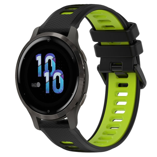 For Garmin Venu 2S 18mm Sports Two-Color Silicone Watch Band(Black+Green) - Smart Wear by PMC Jewellery | Online Shopping South Africa | PMC Jewellery