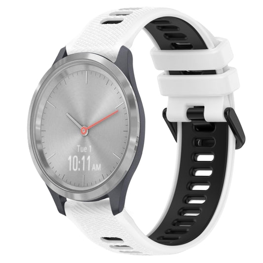 For Garmin Vivomove 3S 18mm Sports Two-Color Silicone Watch Band(White+Black) - Smart Wear by PMC Jewellery | Online Shopping South Africa | PMC Jewellery