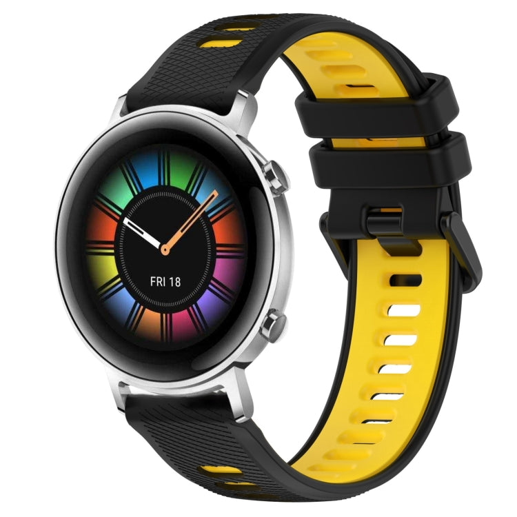 For Huawei Watch GT2 42mm 20mm Sports Two-Color Silicone Watch Band(Black+Yellow) - Smart Wear by PMC Jewellery | Online Shopping South Africa | PMC Jewellery