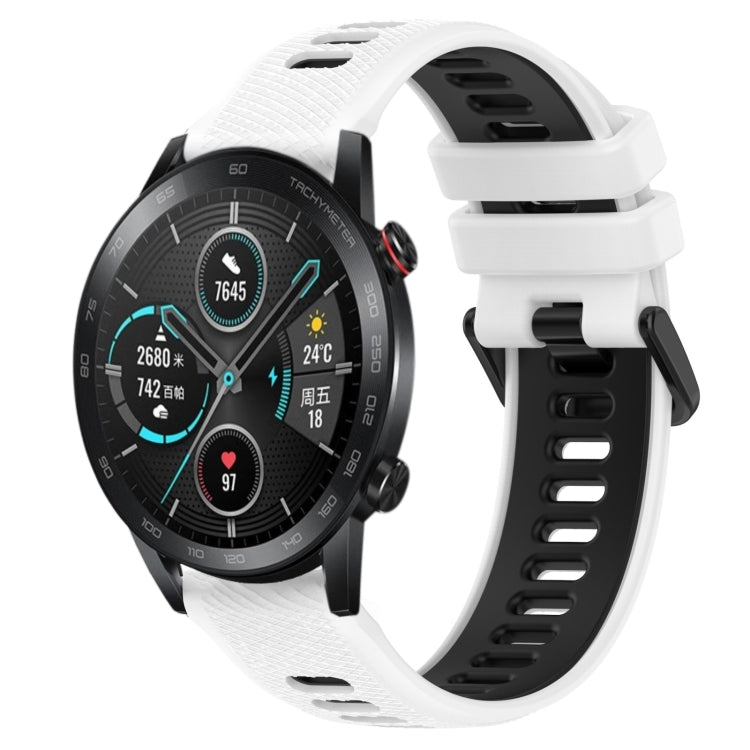 For Honor Magic Watch 2 46mm 22mm Sports Two-Color Silicone Watch Band(White+Black) - Smart Wear by PMC Jewellery | Online Shopping South Africa | PMC Jewellery