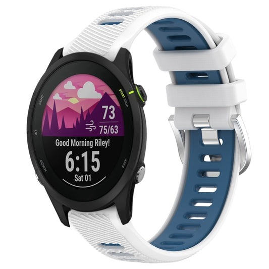 For Garmin Forerunner 255S 18mm Sports Two-Color Steel Buckle Silicone Watch Band(White+Blue) - Smart Wear by PMC Jewellery | Online Shopping South Africa | PMC Jewellery