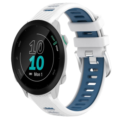 For Garmin Forerunner 55 20mm Sports Two-Color Steel Buckle Silicone Watch Band(White+Blue) - Smart Wear by PMC Jewellery | Online Shopping South Africa | PMC Jewellery