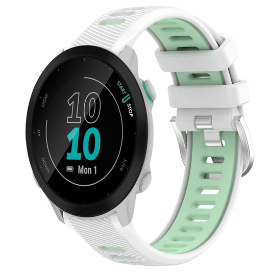 For Garmin Forerunner 55 20mm Sports Two-Color Steel Buckle Silicone Watch Band(White+Teal) - Smart Wear by PMC Jewellery | Online Shopping South Africa | PMC Jewellery