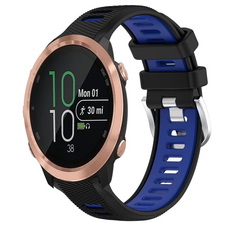 For Garmin Forerunner 645 20mm Sports Two-Color Steel Buckle Silicone Watch Band(Black+Blue) - Smart Wear by PMC Jewellery | Online Shopping South Africa | PMC Jewellery