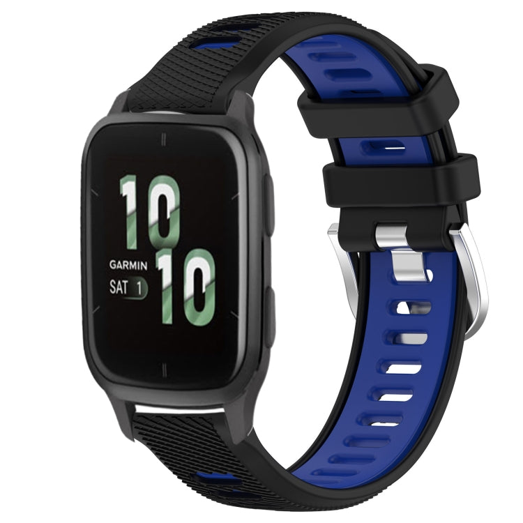 For Garmin Forerunner Sq2 20mm Sports Two-Color Steel Buckle Silicone Watch Band(Black+Blue) - Smart Wear by PMC Jewellery | Online Shopping South Africa | PMC Jewellery