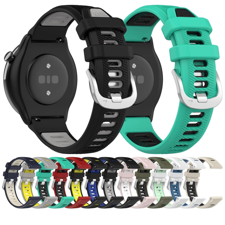 For Amazfit GTS 3 22mm Cross Texture Two Color Silicone Steel Buckle Watch Band(Lake Blue+Black) -  by PMC Jewellery | Online Shopping South Africa | PMC Jewellery