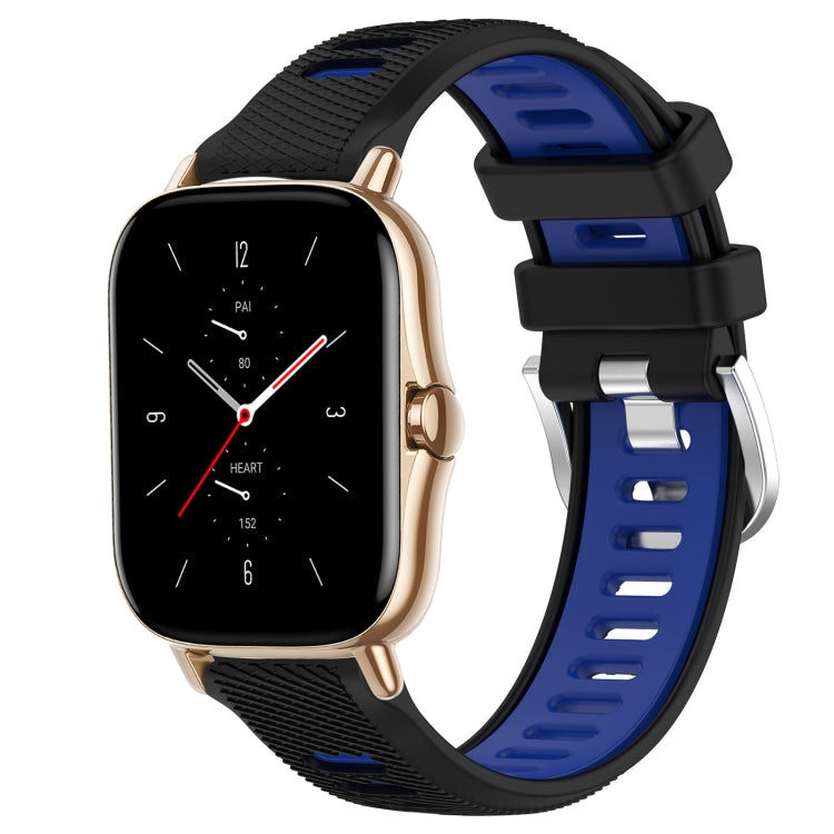 For Amazfit GTS 2 22mm Cross Texture Two Color Silicone Steel Buckle Watch Band(Black+Blue) -  by PMC Jewellery | Online Shopping South Africa | PMC Jewellery