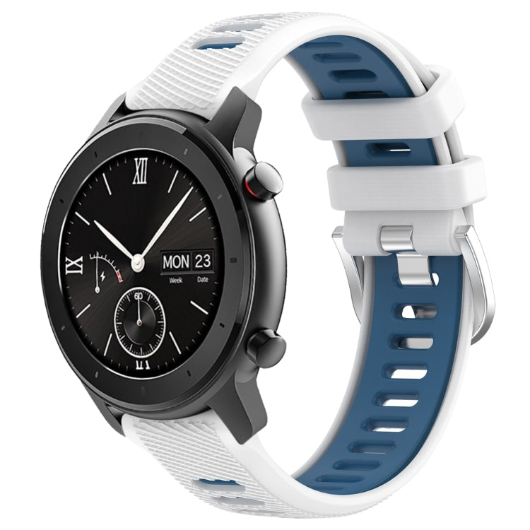 For Amazfit GTR 42mm 22mm Cross Texture Two Color Silicone Steel Buckle Watch Band(White+Blue) -  by PMC Jewellery | Online Shopping South Africa | PMC Jewellery