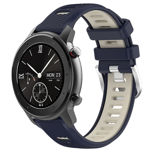 For Amazfit GTR 42mm 22mm Cross Texture Two Color Silicone Steel Buckle Watch Band(Midnight Blue + Starlight) - Smart Wear by PMC Jewellery | Online Shopping South Africa | PMC Jewellery