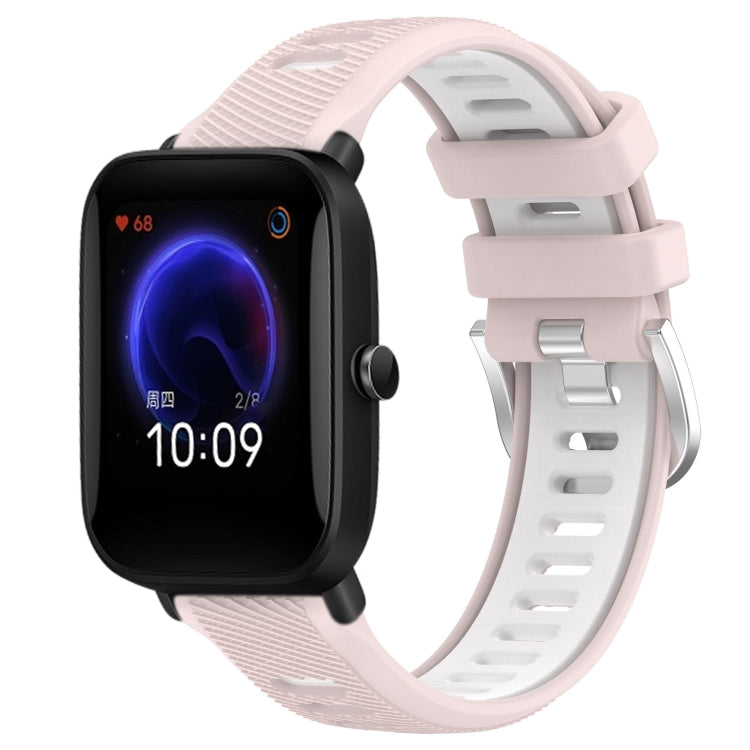 For Amazfit Pop 22mm Cross Texture Two Color Silicone Steel Buckle Watch Band(Pink+White) -  by PMC Jewellery | Online Shopping South Africa | PMC Jewellery