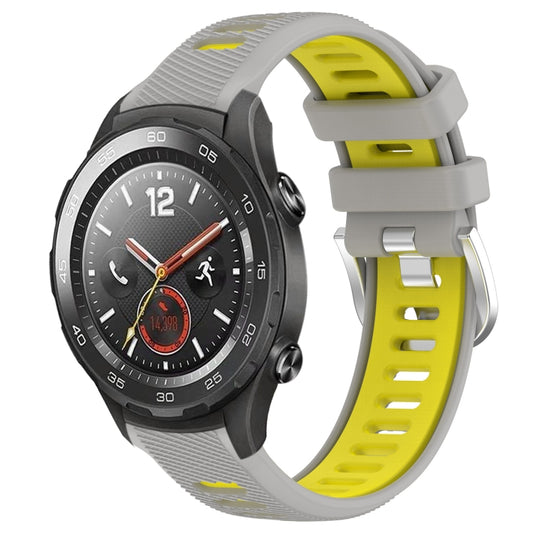 For Huawei Watch 2 20mm Sports Two-Color Steel Buckle Silicone Watch Band(Grey+Yellow) - Smart Wear by PMC Jewellery | Online Shopping South Africa | PMC Jewellery