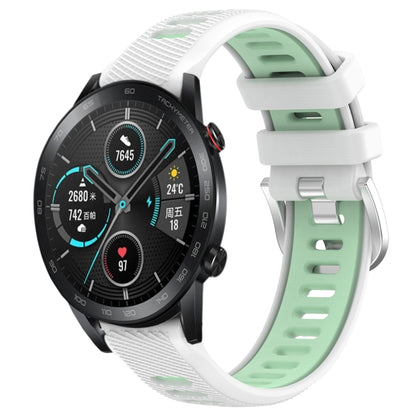 For Honor MagicWatch2 42mm 20mm Sports Two-Color Steel Buckle Silicone Watch Band(White+Teal) - Smart Wear by PMC Jewellery | Online Shopping South Africa | PMC Jewellery