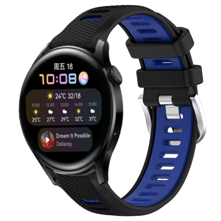 For Huawei Watch 3 22mm Sports Two-Color Steel Buckle Silicone Watch Band(Black+Blue) - Smart Wear by PMC Jewellery | Online Shopping South Africa | PMC Jewellery