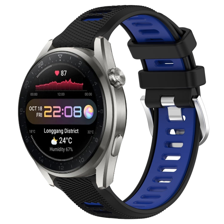 For Huawei Watch 3 Pro New 22mm Sports Two-Color Steel Buckle Silicone Watch Band(Black+Blue) - Smart Wear by PMC Jewellery | Online Shopping South Africa | PMC Jewellery