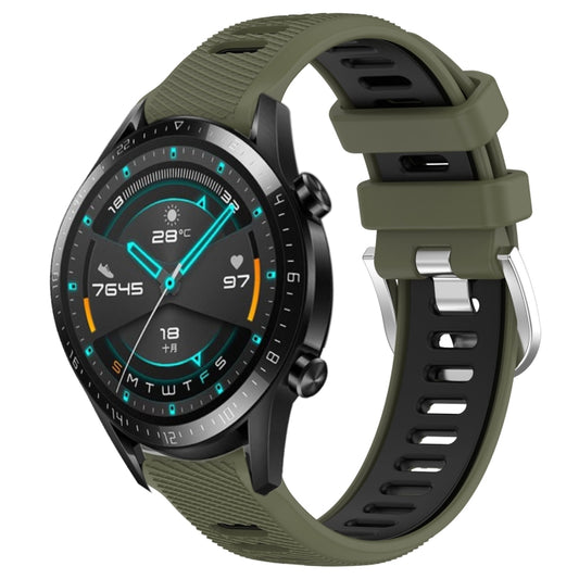 For Huawei GT2 46mm 22mm Sports Two-Color Steel Buckle Silicone Watch Band(Army Green+Black) - Smart Wear by PMC Jewellery | Online Shopping South Africa | PMC Jewellery
