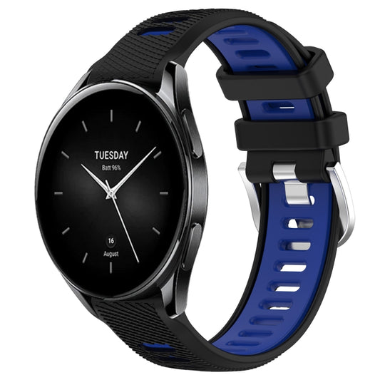 For Xiaomi Watch S2 42mm 22mm Sports Two-Color Steel Buckle Silicone Watch Band(Black+Blue) - Smart Wear by PMC Jewellery | Online Shopping South Africa | PMC Jewellery