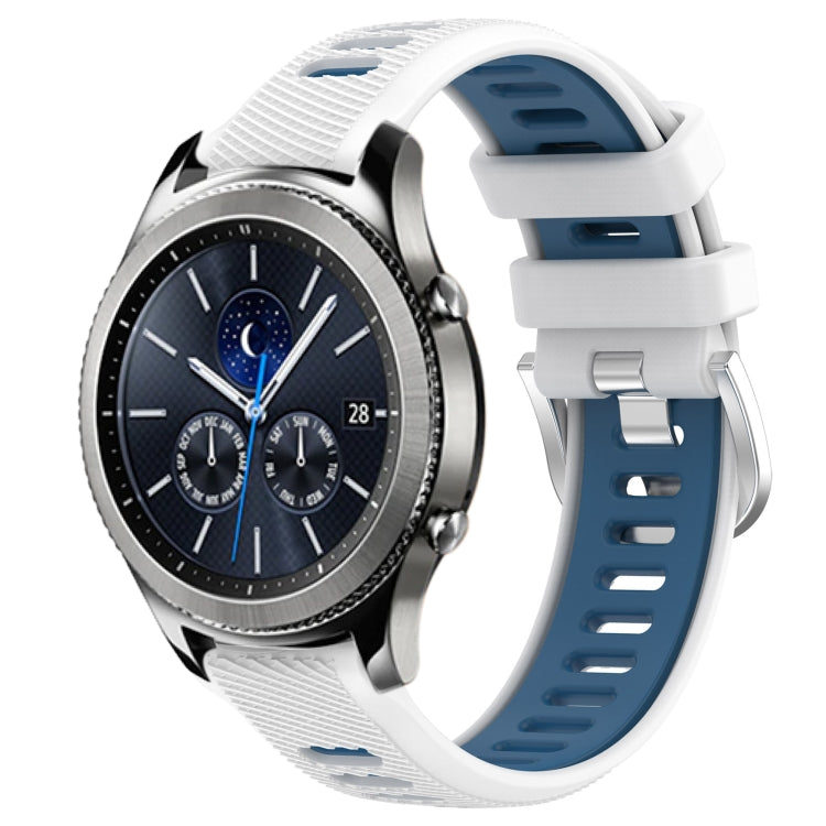 For Samsung Gear S3 Classic 22mm Sports Two-Color Steel Buckle Silicone Watch Band(White+Blue) - Smart Wear by PMC Jewellery | Online Shopping South Africa | PMC Jewellery