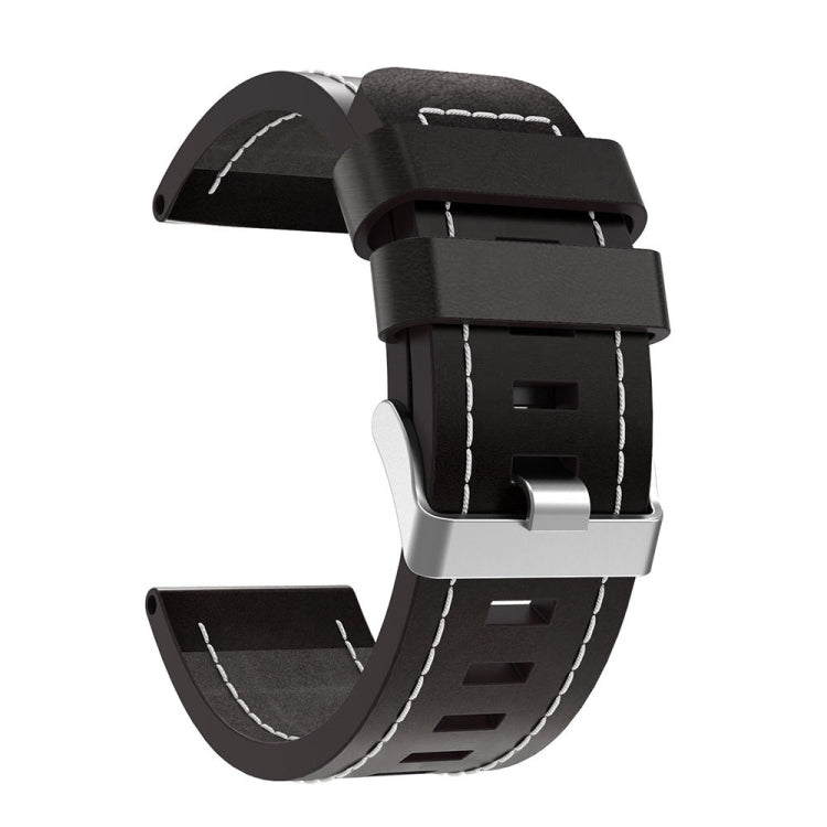 For Garmin Tactix 7 Pro 26mm Sewing Leather Steel Buckle Watch Band(Black) - Smart Wear by PMC Jewellery | Online Shopping South Africa | PMC Jewellery