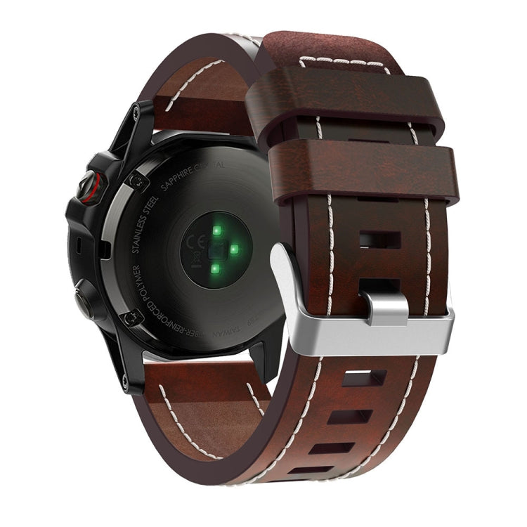 For Garmin Enduro 2 26mm Sewing Leather Steel Buckle Watch Band(Red Brown) - Smart Wear by PMC Jewellery | Online Shopping South Africa | PMC Jewellery