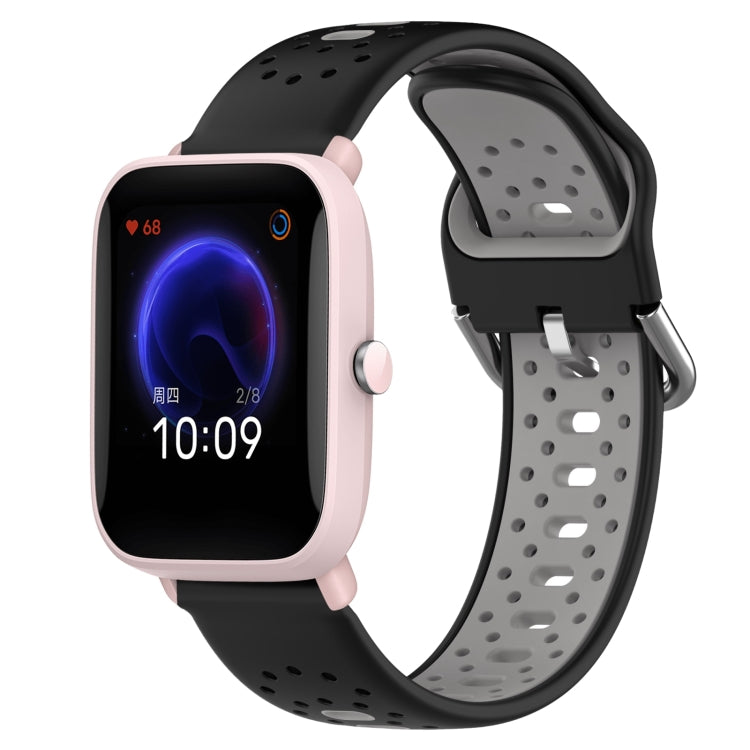For Amazfit Pop Pro 20mm Breathable Two-Color Silicone Watch Band(Black+Grey) - Watch Bands by PMC TechLife | Online Shopping South Africa | PMC TechLife