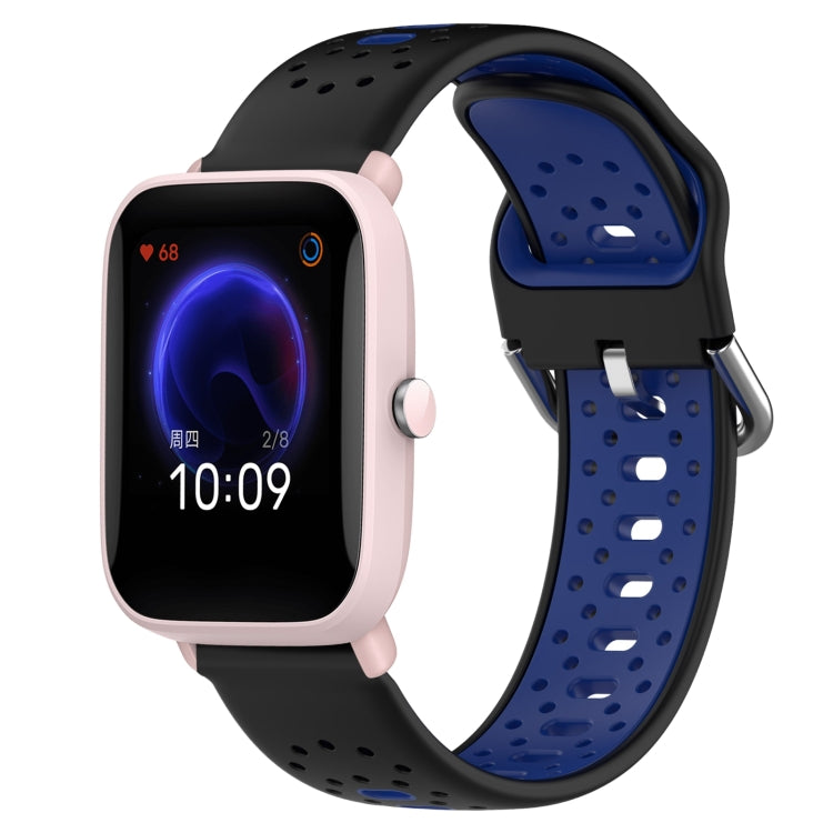 For Amazfit Pop Pro 20mm Breathable Two-Color Silicone Watch Band(Black+Blue) - Watch Bands by PMC TechLife | Online Shopping South Africa | PMC TechLife