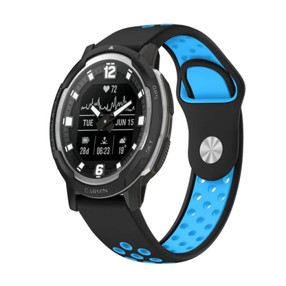 For Garmin Instinct Crossover 22mm Sports Breathable Silicone Watch Band(Black+Blue) -  by PMC Jewellery | Online Shopping South Africa | PMC Jewellery