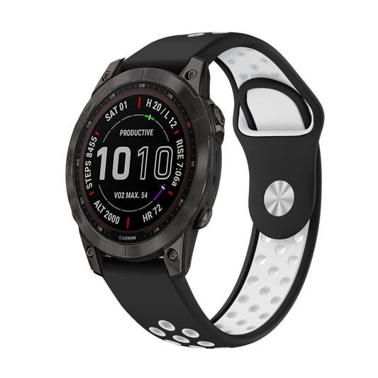 For Garmin Fenix 7 Sapphire Solar 22mm Sports Breathable Silicone Watch Band(Black+White) - Watch Bands by PMC Jewellery | Online Shopping South Africa | PMC Jewellery