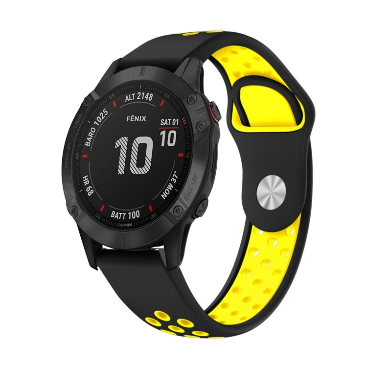 For Garmin Fenix 6 Pro GPS 22mm Sports Breathable Silicone Watch Band(Black+Yellow) -  by PMC Jewellery | Online Shopping South Africa | PMC Jewellery