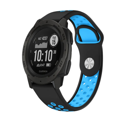 For Garmin Instinct 22mm Sports Breathable Silicone Watch Band(Black+Blue) -  by PMC Jewellery | Online Shopping South Africa | PMC Jewellery