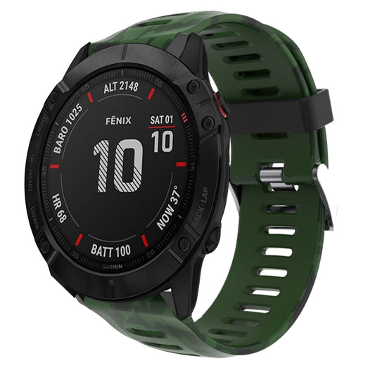 For Garmin Fenix 6X Pro 26mm Camouflage Printed Silicone Watch Band(Army Green+Army Camouflage) -  by PMC Jewellery | Online Shopping South Africa | PMC Jewellery