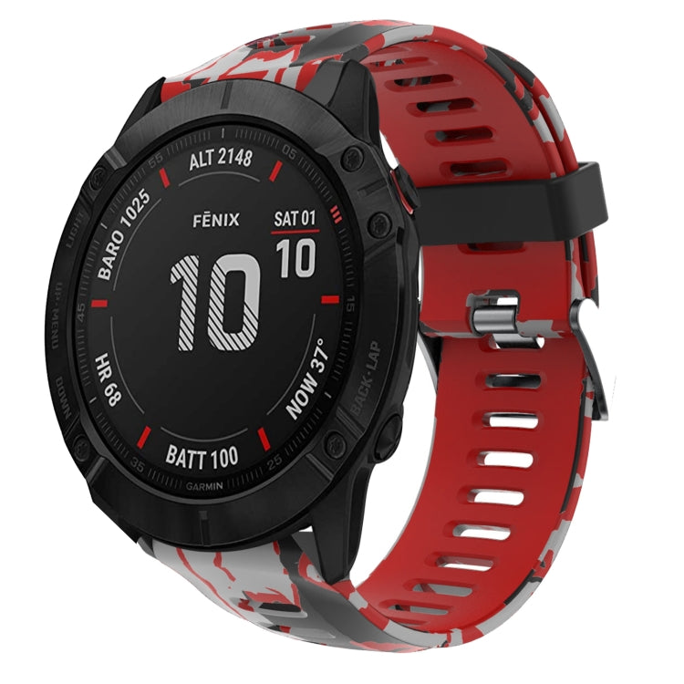 For Garmin Fenix 6X Sapphire 26mm Camouflage Printed Silicone Watch Band(Red+Army Camouflage) -  by PMC Jewellery | Online Shopping South Africa | PMC Jewellery