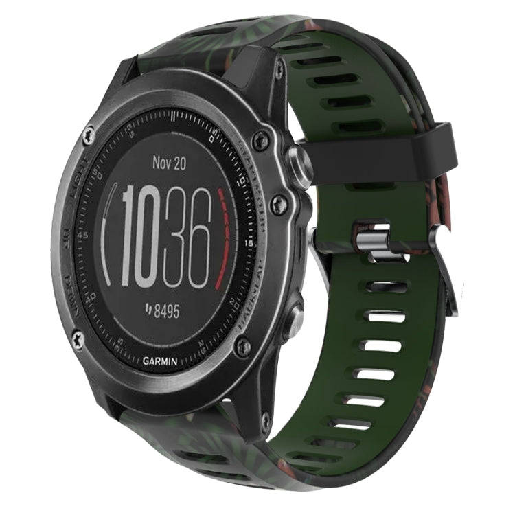 For Garmin Fenix 3 HR 26mm Camouflage Printed Silicone Watch Band(Army Green+Bamboo Camouflage) -  by PMC Jewellery | Online Shopping South Africa | PMC Jewellery