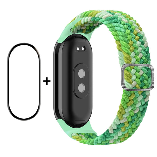 For Xiaomi Mi Band 8 ENKAY Hat-Prince 2 in 1 Set Full Coverage Screen Protector + Elastic Braided Nylon Watch Band(Colorful Green) -  by ENKAY | Online Shopping South Africa | PMC Jewellery