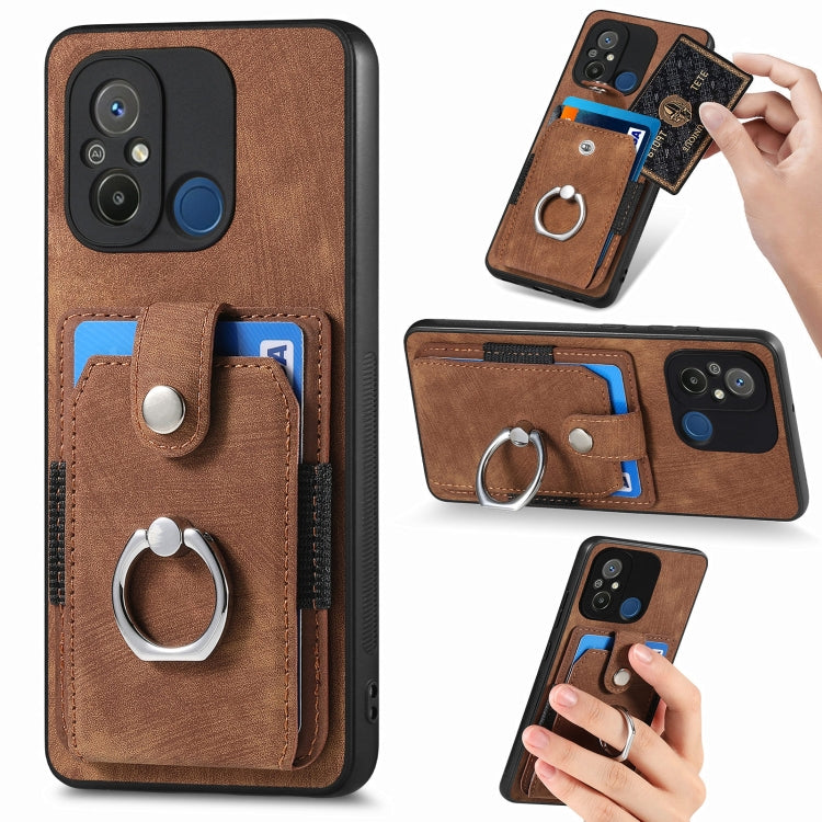 For Redmi 12C Retro Skin-feel Ring Card Wallet Phone Case(Brown) - free shipping - PMC TechLife - Order now!