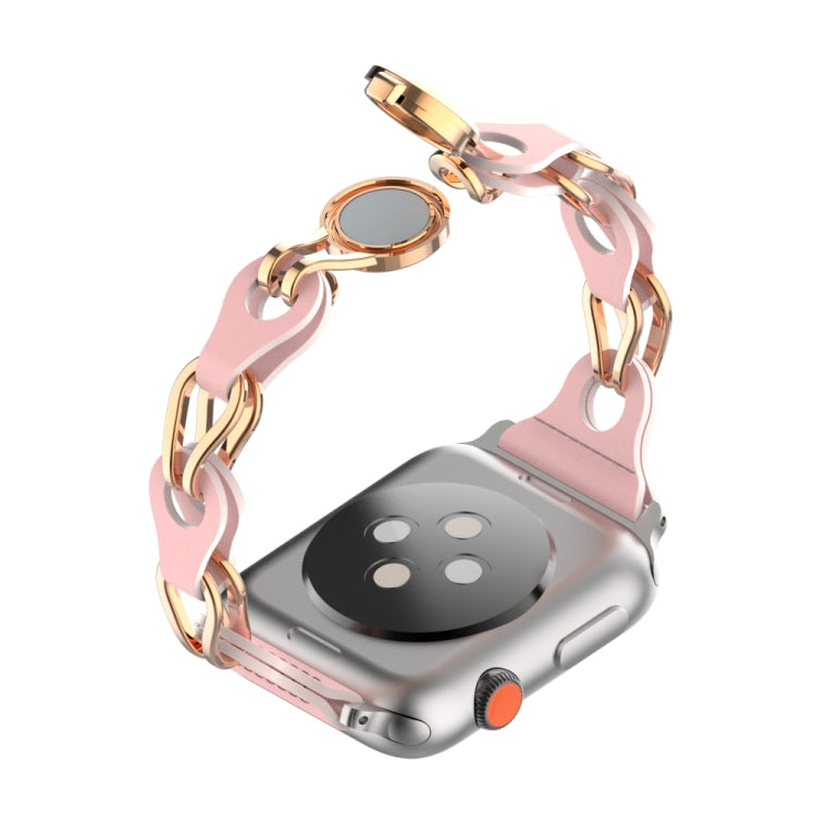 For Apple Watch 3 42mm Hollow Leather Chain Magnetic Buckle Watch Band(Pink) - Watch Bands by PMC Jewellery | Online Shopping South Africa | PMC Jewellery