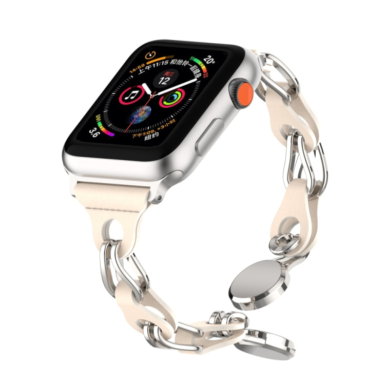 For Apple Watch 3 38mm Hollow Leather Chain Magnetic Buckle Watch Band(Starlight Color) - Watch Bands by PMC Jewellery | Online Shopping South Africa | PMC Jewellery