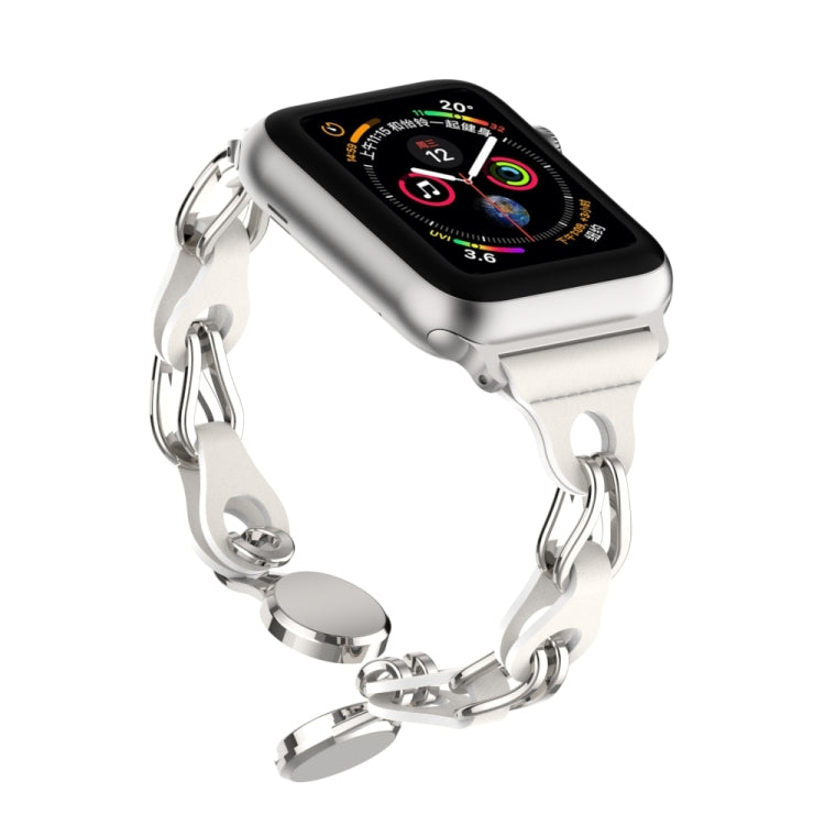 For Apple Watch SE 44mm Hollow Leather Chain Magnetic Buckle Watch Band(White) - Watch Bands by PMC Jewellery | Online Shopping South Africa | PMC Jewellery