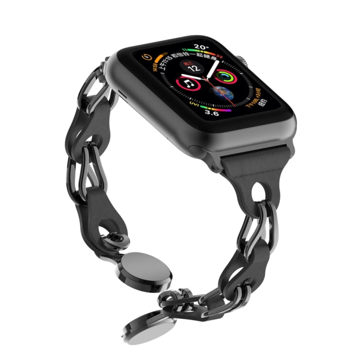 For Apple Watch SE 40mm Hollow Leather Chain Magnetic Buckle Watch Band(Black) - Watch Bands by PMC Jewellery | Online Shopping South Africa | PMC Jewellery