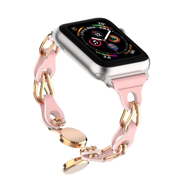 For Apple Watch 7 45mm Hollow Leather Chain Magnetic Buckle Watch Band(Pink) - Watch Bands by PMC Jewellery | Online Shopping South Africa | PMC Jewellery