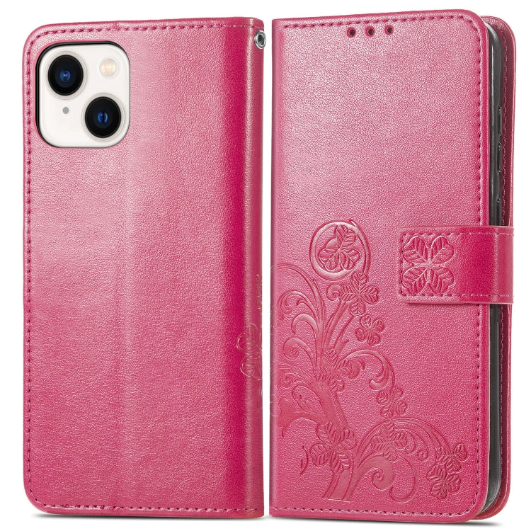 For iPhone 15 Plus Four-leaf Clasp Embossed Buckle Leather Phone Case(Magengta) - iPhone 15 Plus Cases by PMC TechLife | Online Shopping South Africa | PMC TechLife