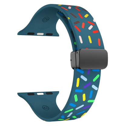 For Apple Watch SE 2022 44mm Rainbow Dots Silicone Magnetic Black Buckle Watch Band(Blue) - Watch Bands by PMC Jewellery | Online Shopping South Africa | PMC Jewellery