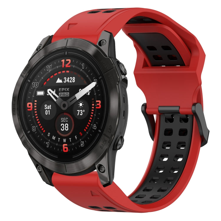 For Garmin Epix Pro 47mm 22mm Two-Color Reverse Buckle Silicone Watch Band(Red+Black) - Watch Bands by PMC Jewellery | Online Shopping South Africa | PMC Jewellery