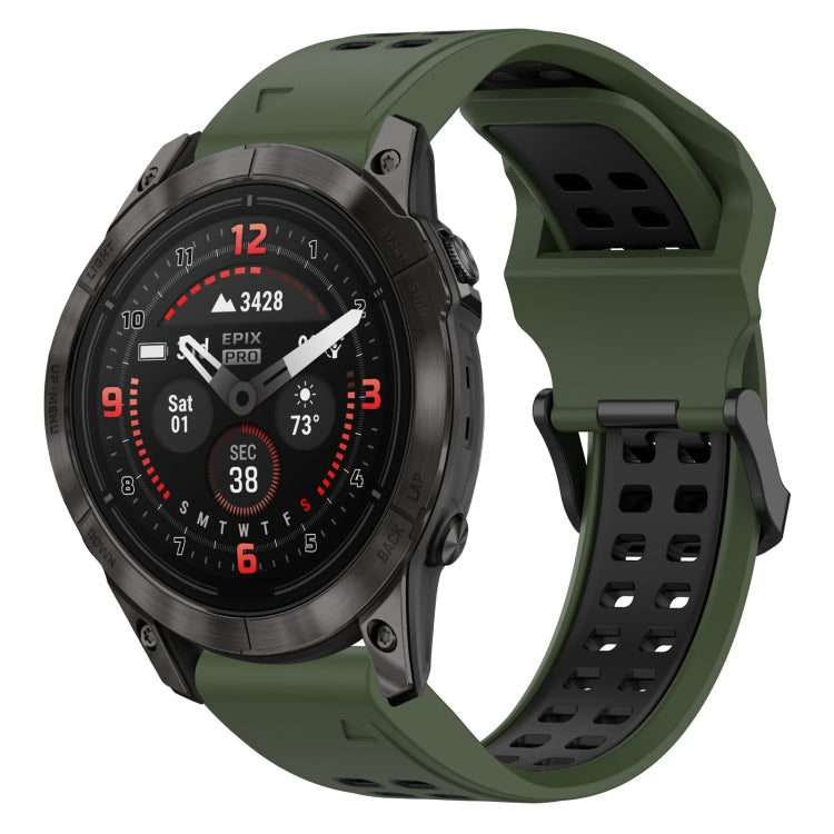 For Garmin Epix Pro 47mm 22mm Two-Color Reverse Buckle Silicone Watch Band(Army Green+Black) - Watch Bands by PMC Jewellery | Online Shopping South Africa | PMC Jewellery