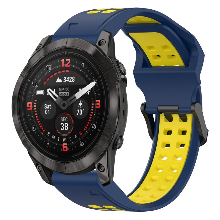 For Garmin Epix Pro 47mm 22mm Two-Color Reverse Buckle Silicone Watch Band(Blue+Yellow) - Watch Bands by PMC Jewellery | Online Shopping South Africa | PMC Jewellery