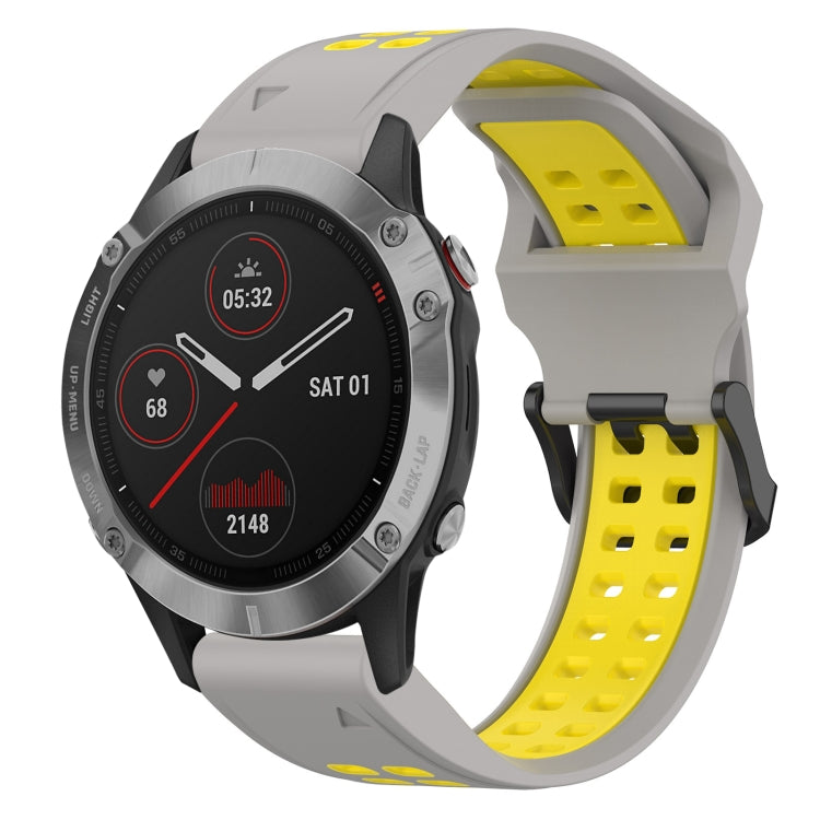 For Garmin Fenix 6 22mm Two-Color Reverse Buckle Silicone Watch Band(Grey+Yellow) - Watch Bands by PMC Jewellery | Online Shopping South Africa | PMC Jewellery