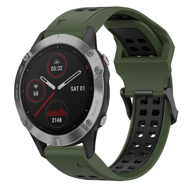 For Garmin Fenix 6 22mm Two-Color Reverse Buckle Silicone Watch Band(Army Green+Black) - Watch Bands by PMC Jewellery | Online Shopping South Africa | PMC Jewellery