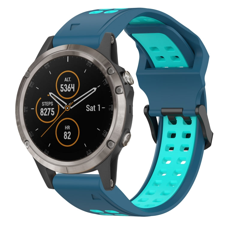 For Garmin Fenix 5 Plus 22mm Two-Color Reverse Buckle Silicone Watch Band(Blue+Teal) - Watch Bands by PMC Jewellery | Online Shopping South Africa | PMC Jewellery