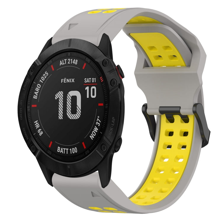 For Garmin Fenix 6X Pro 26mm Two-Color Reverse Buckle Silicone Watch Band(Grey+Yellow) - Watch Bands by PMC Jewellery | Online Shopping South Africa | PMC Jewellery